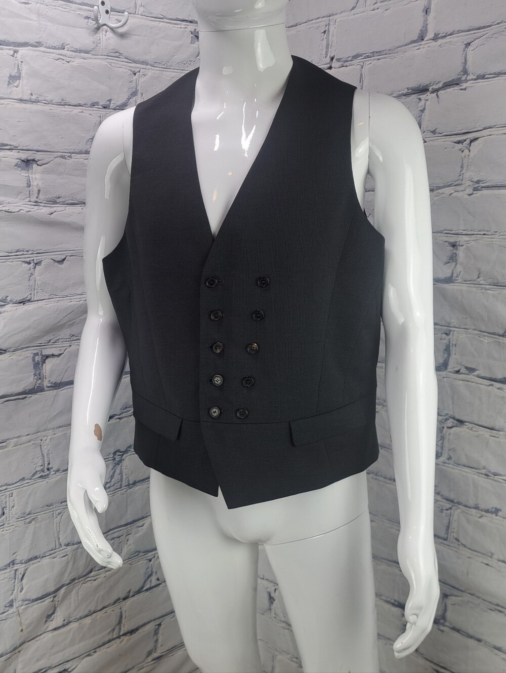 NEW Neil Barrett Mens Vest 100% Wool Gray Finestripe Italy Size 54 EU 44R US 2XL